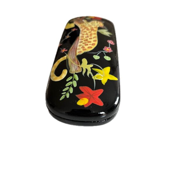 A.J. Morgan Hand Painted Eyeglass Case Leather Clamshell Leopard Tropical Design - Picture 5 of 7